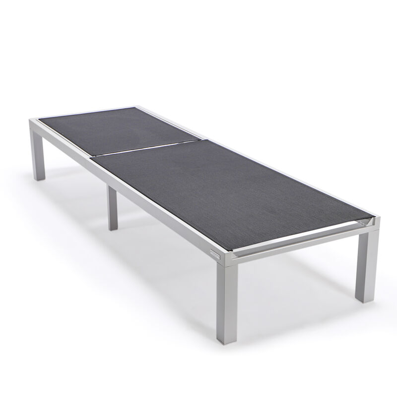 LeisureMod Marlin Modern Aluminum Outdoor Patio Chaise Lounge Chair in White Frame Set of 2 with Square Fire Pit Side Table in White