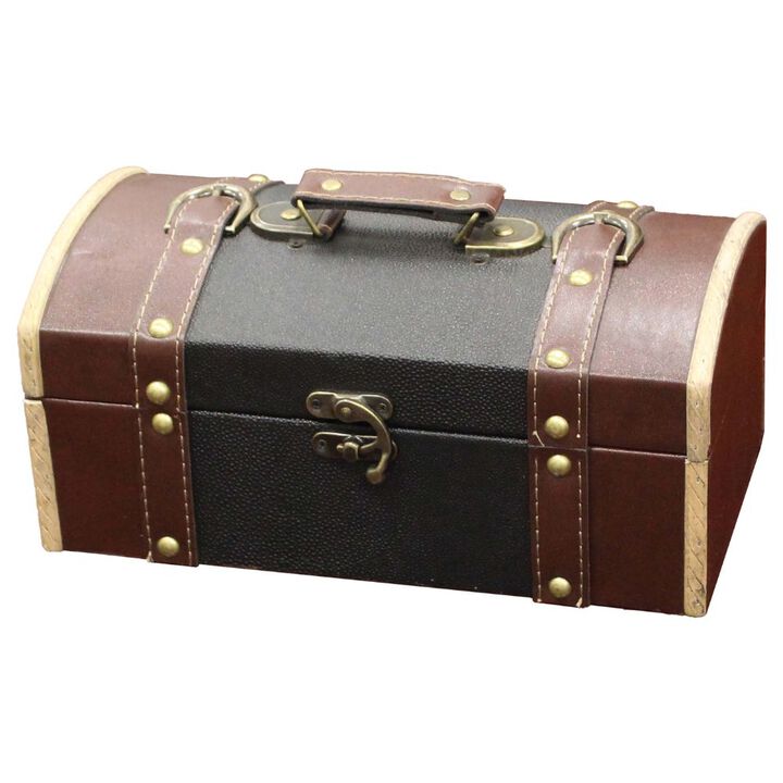 Vintage Inspired Decorative Wooden Treasure Chest and Shoe Box with Handle and Strap Ideal as Keepsake Box, Jewelry Box, Photo Storage Box for Shelves, Dresser or Table Top