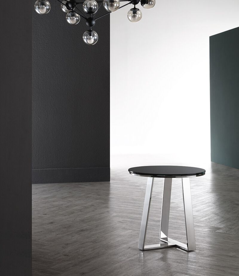 Pasargad Home Luxe Glass & Steel End Table, Black/Chrome