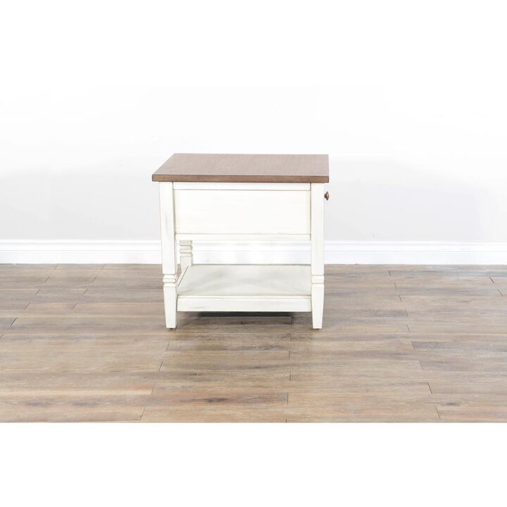 Sunny Designs Pasadena 1-Drawer Farmhouse Mahogany End Table in Off White