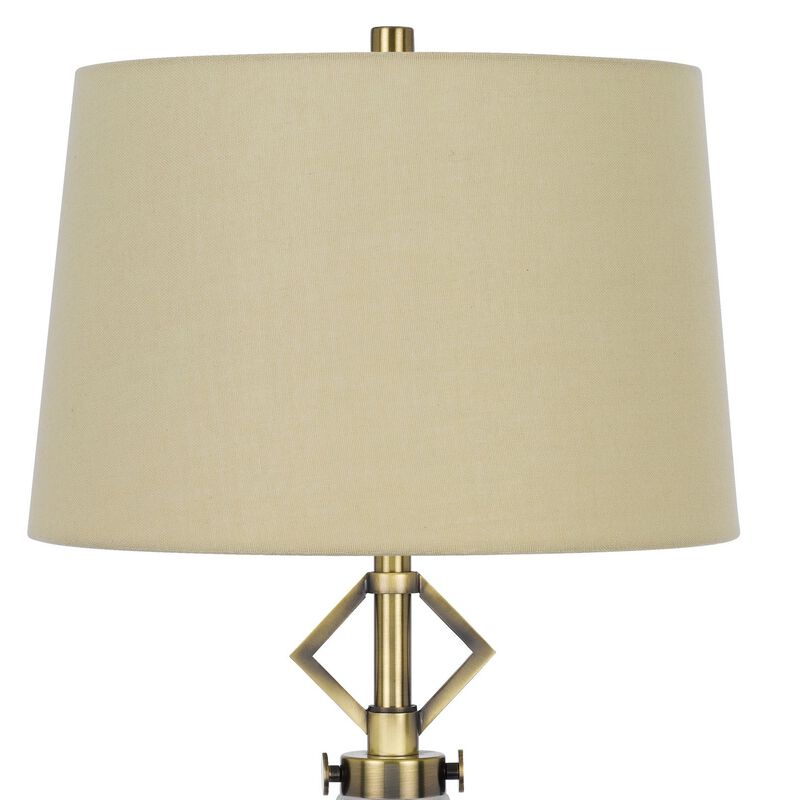 Rizo 32 Inch Table Lamp, Tapered Style Frosted Glass Base, Beige Shade - Benzara