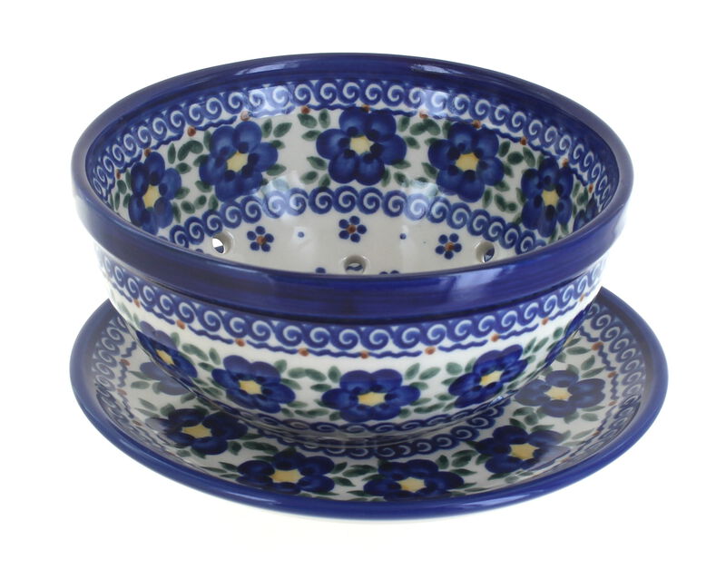 Blue Rose Polish Pottery Ashley Berry Bowl with Saucer