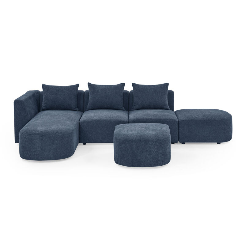 Navy Loop Yarn L-Shaped Sectional with Ottoman