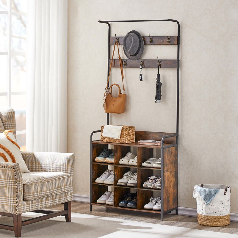 3-in-1 Hall Tree with Coat Rack & Shoe Storage for Entryway Organization