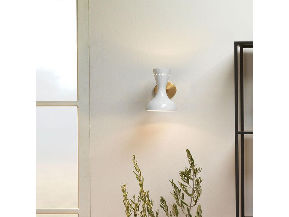 Pisa Wall Sconce, White Lacquer and Antique Brass Metal