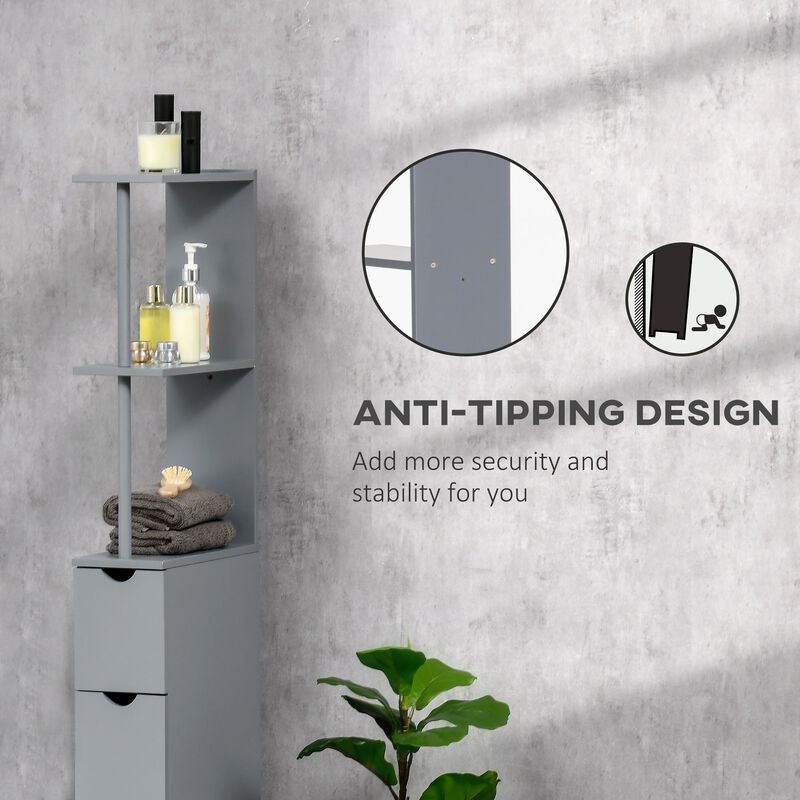 Grey Bathroom Tower: 54" Tall Storage Cabinet with Shelves & Drawers