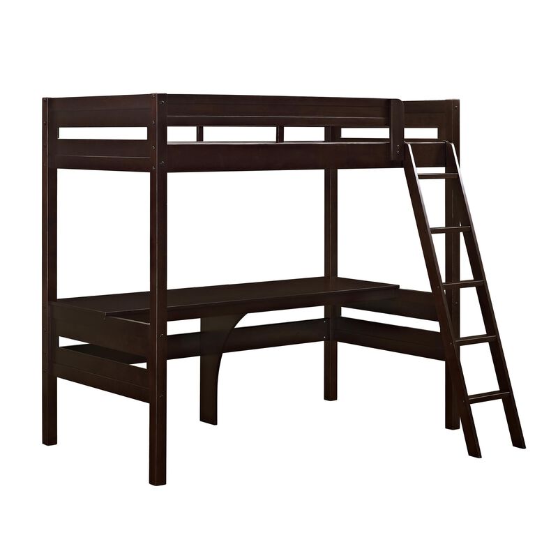 DHP Harlan Twin Size Loft Bed with Desk and Ladder, Espresso