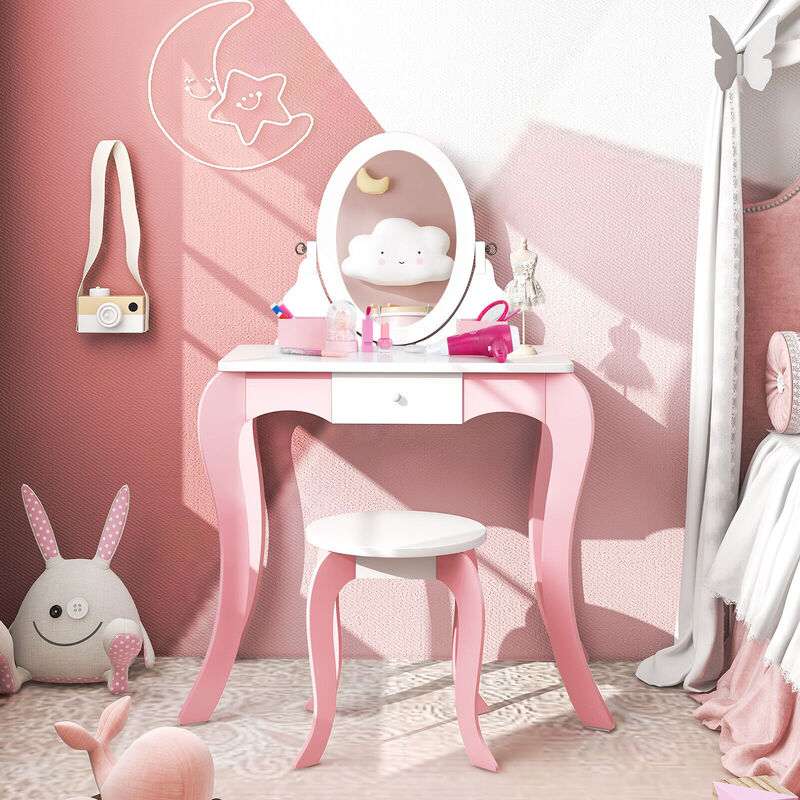 Pretend Kids Vanity Set with 360� Rotatable Mirror and Play Accessories