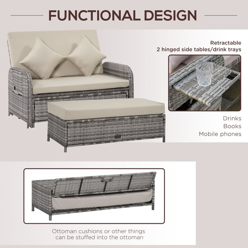 Woven Outdoor Lounge: 2-Seater Rattan Sofa with Storage