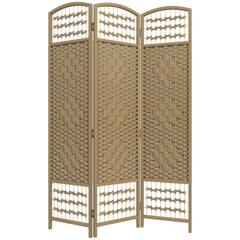 6 Panel Folding Room Divider Privacy Screen Wave Fiber Room Separator Natural