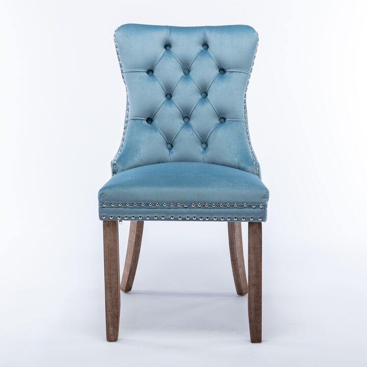 Set of 2 Tufted Velvet Dining Chairs, Legs, Nailhead Trim, Solid Wood Frame