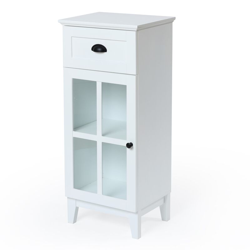 LuxenHome White MDF Wood Slim Bathroom Storage Cabinet and End Table
