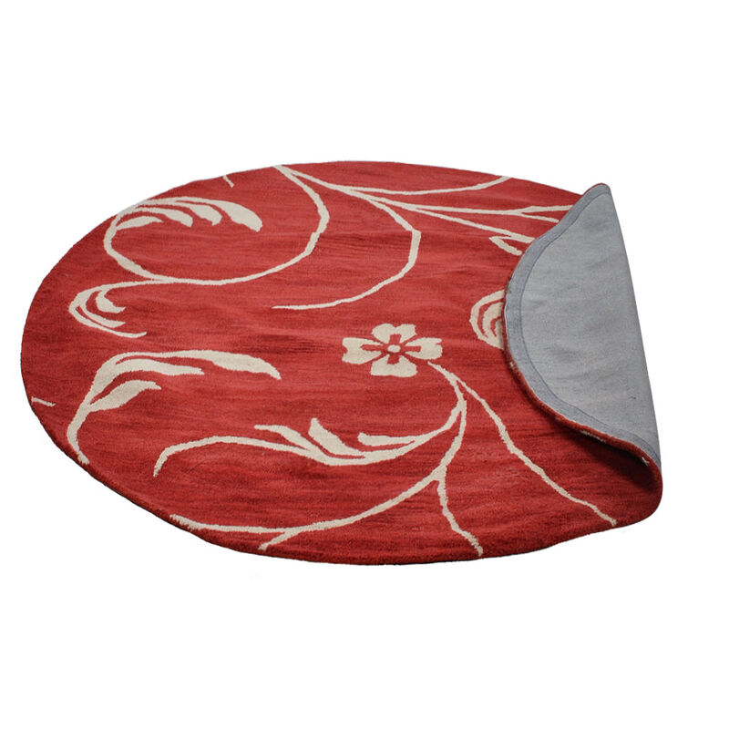 RUGSOTIC CARPETS HAND TUFTED WOOL ECO-FRIENDLY AREA RUGS  - 8'x8', Round Shape, Red & Beige, Floral Modern Design, High Pile Thick Handmade Anti Skid Area Rugs for Living Room, Bed Room (K00733)