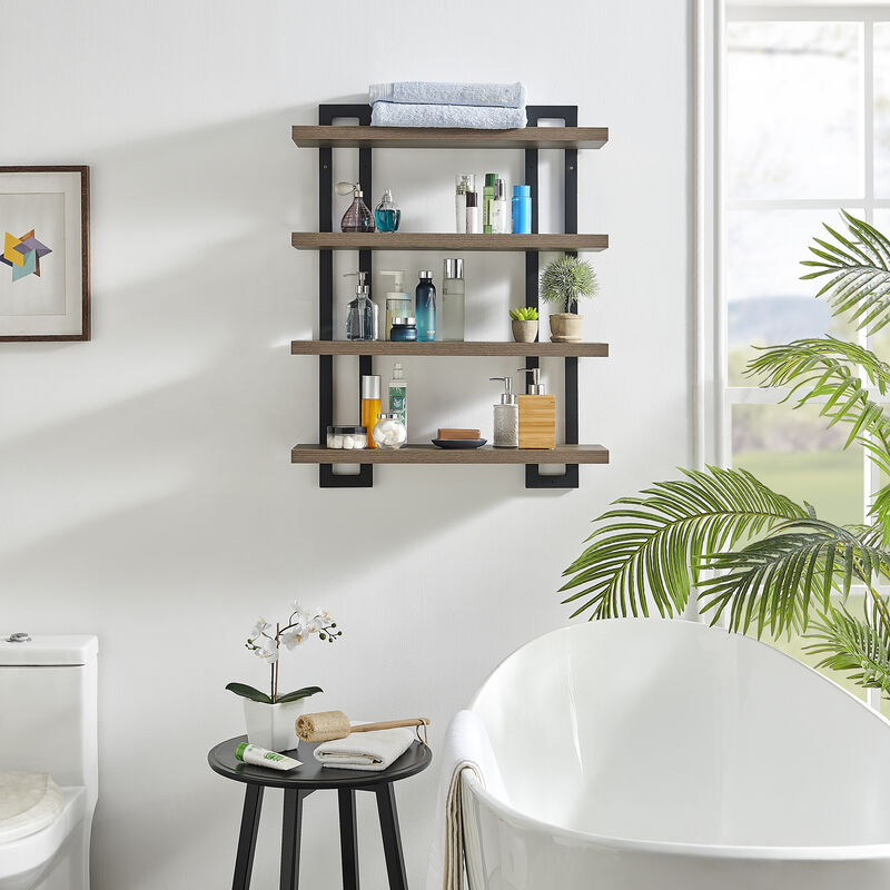 4-Tier Wide Ladder Bracket Floating Metal Frame Wall Shelves