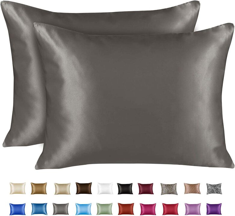 Satin Pillow Case with Zipper - Luxury Pillow Cover (Pillowcase Set of 2)