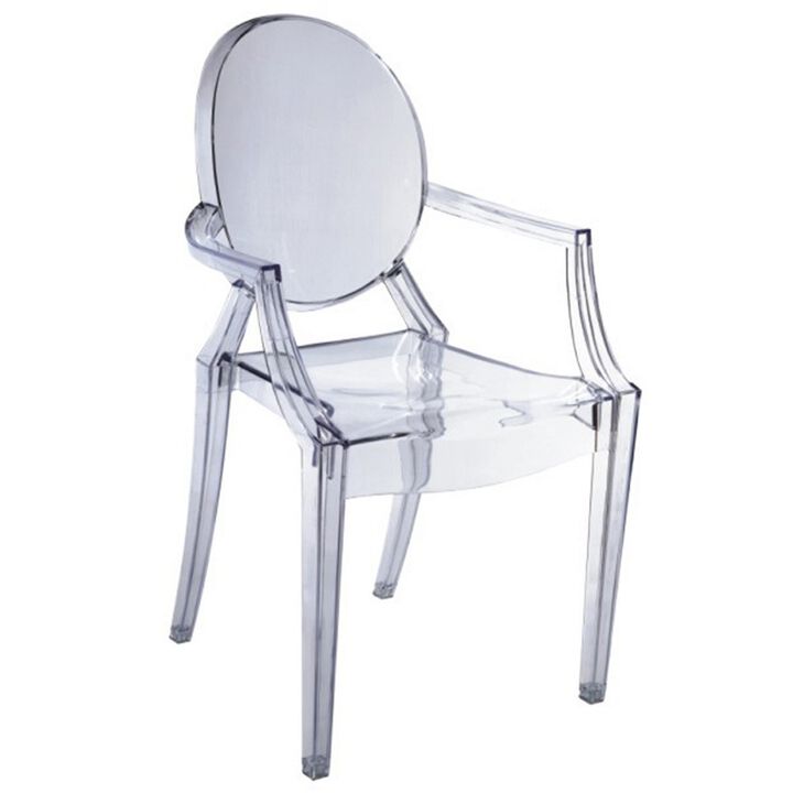 Nili Set of 4 Dining Armchairs, Oval Shape Back, Molded Seat, Clear Finish - Benzara