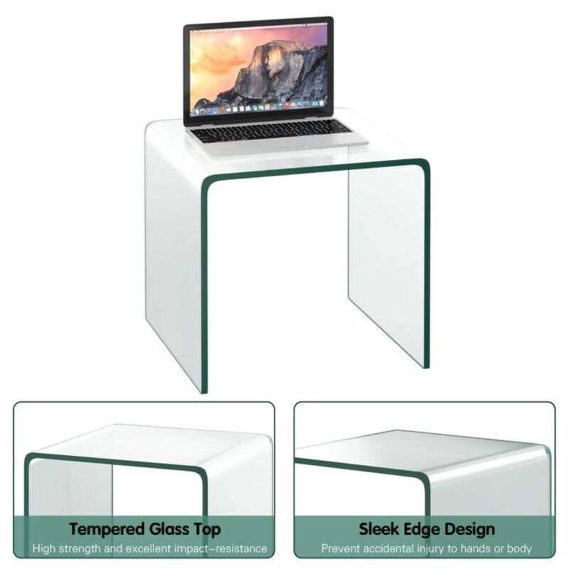 Hivvago 18 x 18 x 16 Inch Tempered Waterfall End Table with non-Slip Pad