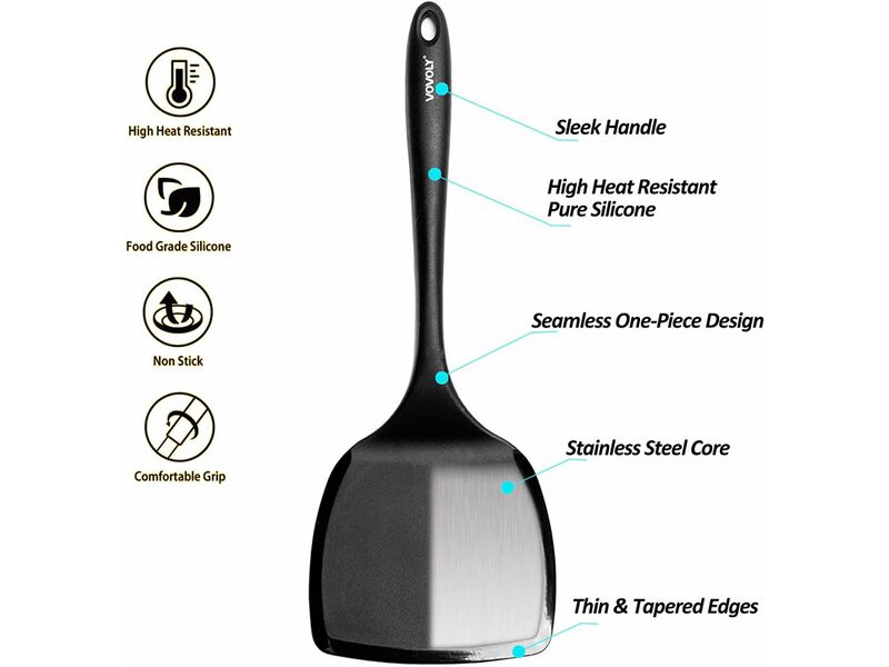 Vovoly Silicone Pancake Spatula Turner with Lengthened Handle& Seamless Design