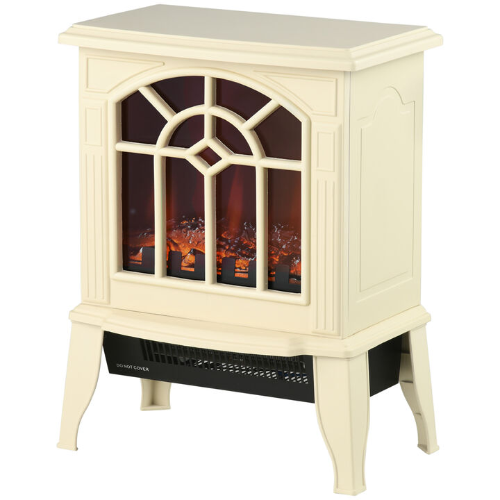 HOMCOM 18" Electric Fireplace Heater, Freestanding Fire Place Stove with Realistic LED Flames and Logs, Overheating Protection, 750W/1500W, Cream White