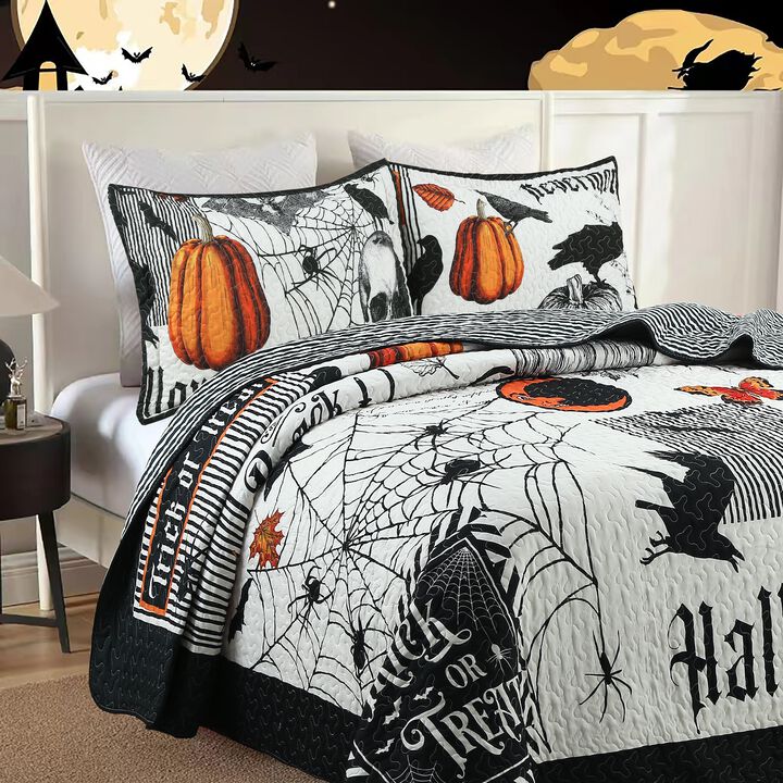 Marcielo 3 Pcs Halloween Themed Quilt Bedspread Set Queen