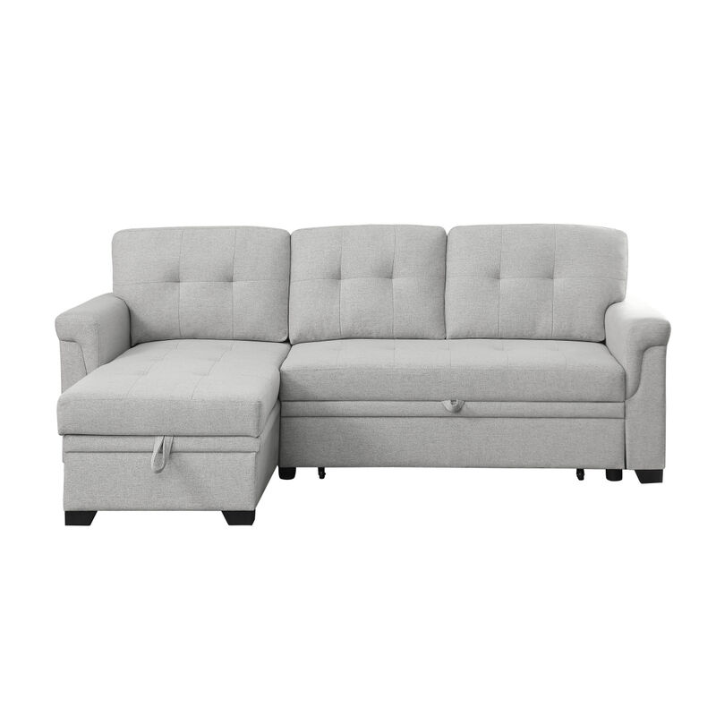 Lucca Light Gray Linen Reversible Sleeper Sectional Sofa With Storage Chaise