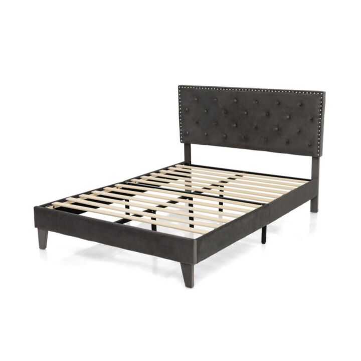 Hivvago Upholstered Bed Frame with Velvet Headboard