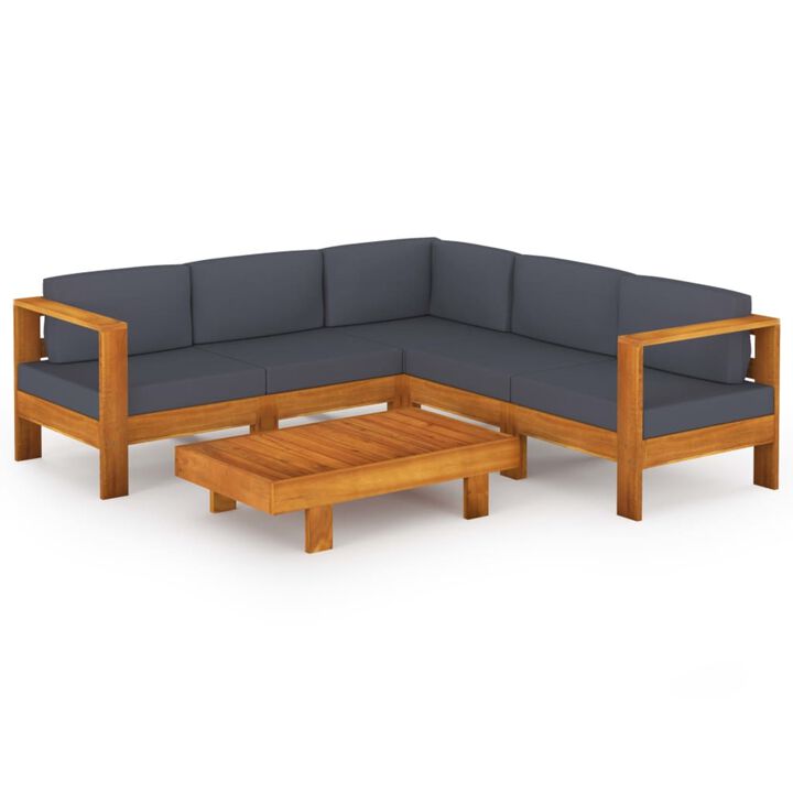 vidaXL 6 Piece Garden Lounge Set with Dark Gray Cushions Acacia Wood