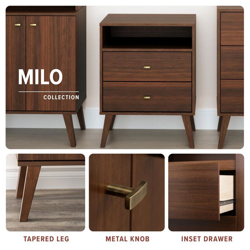 Prepac Milo Mid-Century Modern Bookcase with Six Shelves and Two Doors