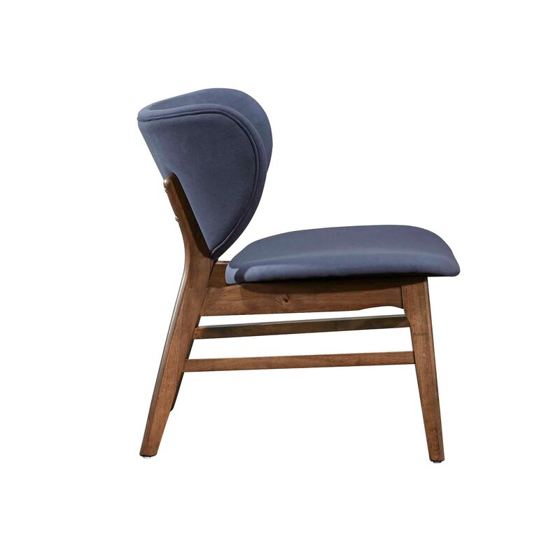 Isina Dining Side Chair, Slate Blue Polyester, Walnut Brown Solid Wood - Benzara