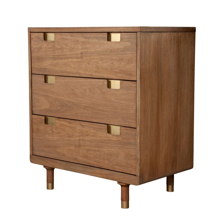 34 inch 3 Drawer Wooden Chest with Cutout Pulls, Small, Brown - Benzara