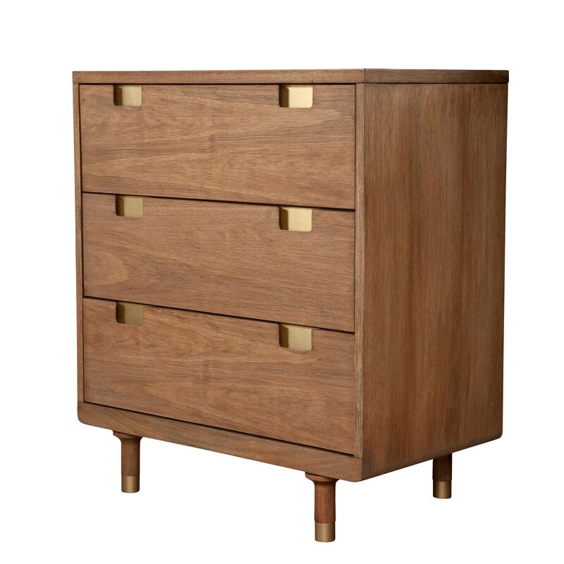 34 inch 3 Drawer Wooden Chest with Cutout Pulls, Small, Brown - Benzara