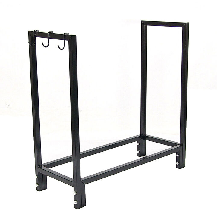 Sunnydaze 30 in Steel Firewood Log Rack with Fireplace Tool Hooks