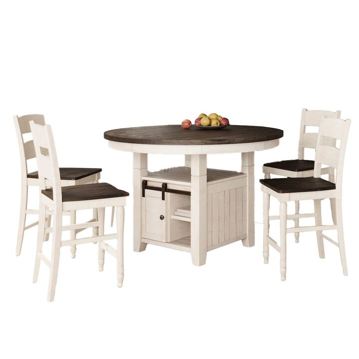 Jofran Five Piece Reclaimed Solid Wood Counter Height Round Dining Set