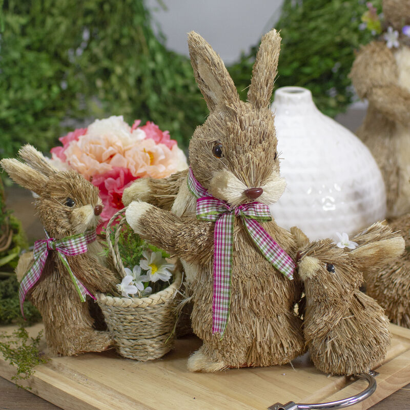 12.5" Sisal Mommy and Baby Bunnies Easter Figure