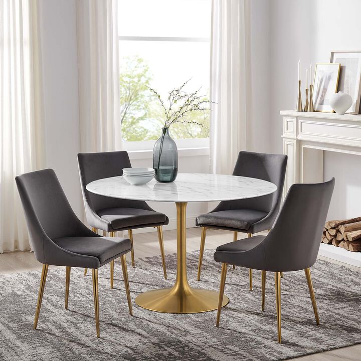 Modway - Lippa 	48" Round Artificial Marble Dining Table Gold White
