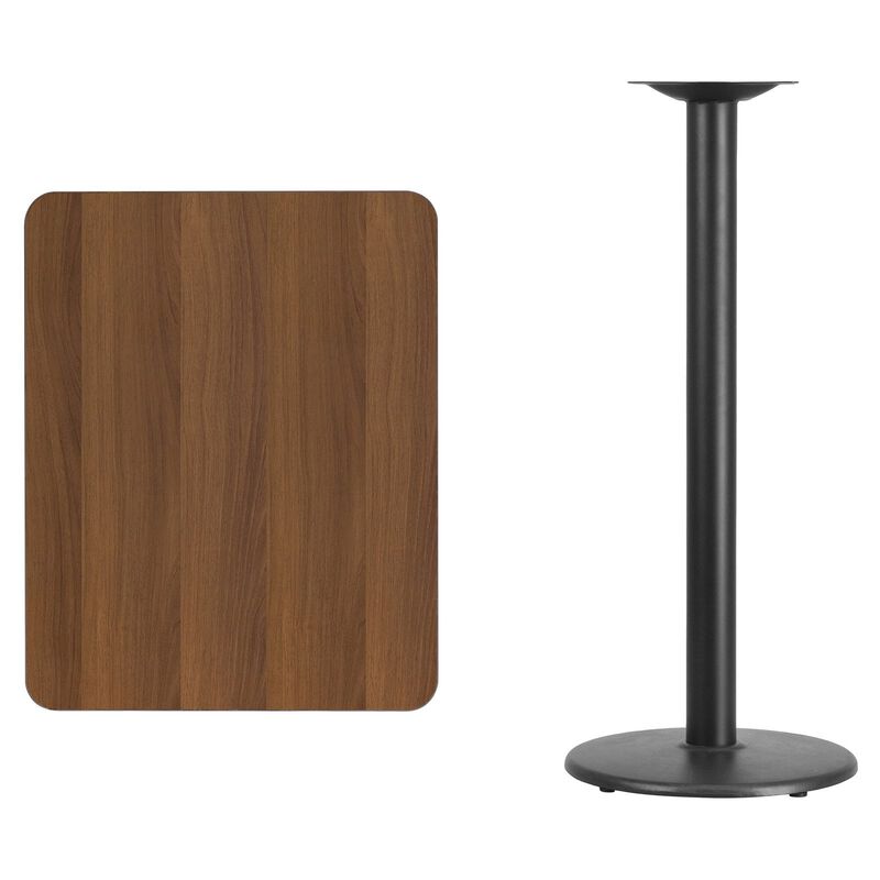Flash Furniture Stiles 24'' x 30'' Rectangular Walnut Laminate Table Top with 18'' Round Bar Height Table Base