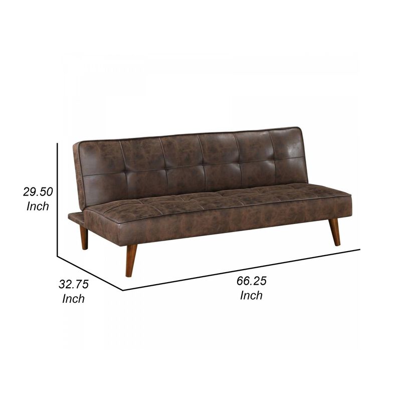 Sena Futon Convertible Sofa Bed Sleeper Couch, Dark Brown Faux Leather - Benzara