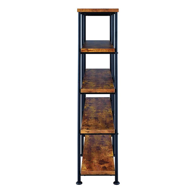 63 Inch Industrial 4 Tier Shelf Bookshelf, Particleboard, Metal Frame, Brown, Black-Benzara