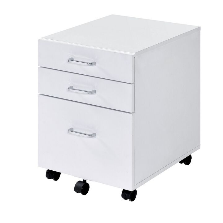 Cabinet with 3 Drawers and Wheels, White-Benzara
