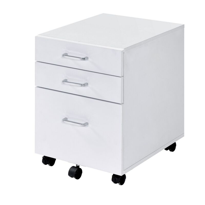 Cabinet with 3 Drawers and Wheels, White-Benzara