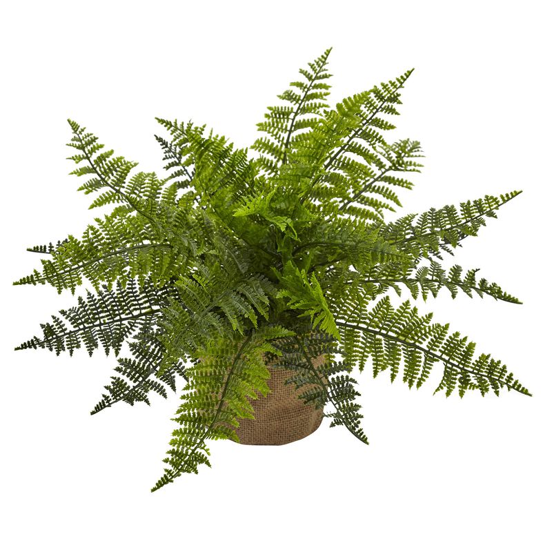 Hivvago 15" Ruffle Fern Bush w/Burlap Base (Set of 2)