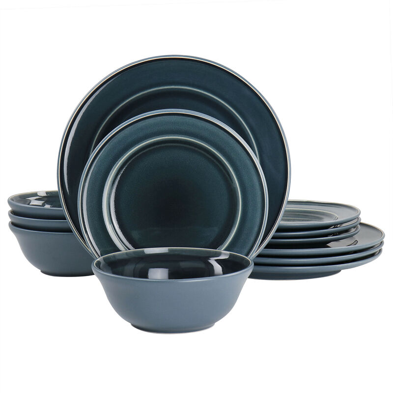 Martha Stewart 12 Piece Speckle Glaze Stoneware Dinnerware Set in Blue