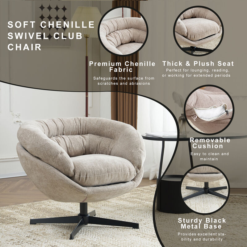 Merax Chenille Upholstered 360° Swivel Accent Chair