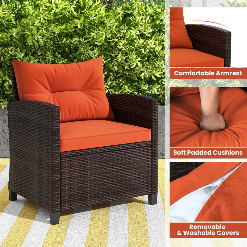 3 Pcs Patio Rattan Furniture Set Cushioned Conversation Set Coffee Table