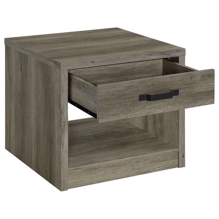 Benjara Lix 24 Inch Square End Table with 1 Drawer, Rustic Weathered Gray Finish