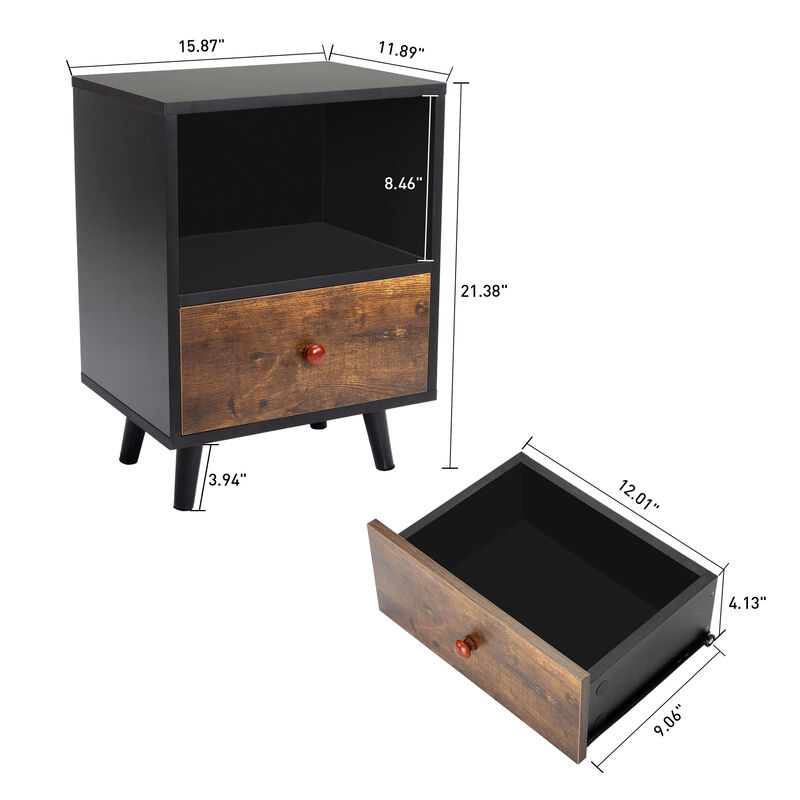 Jaxpety Single Drawer Nightstand 2pcs White