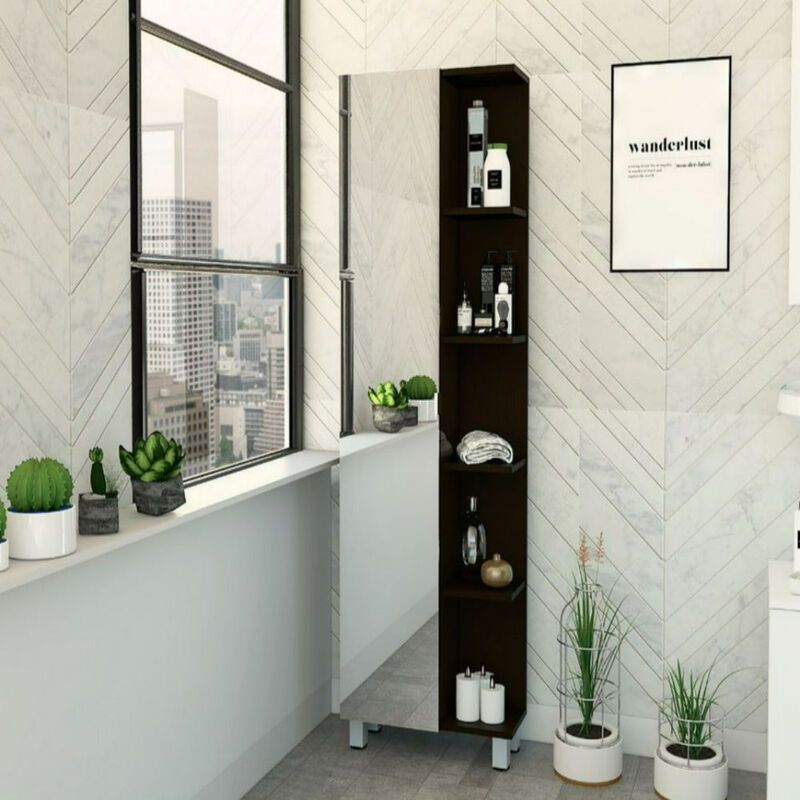 Mirror Linen Cabinet Reno, Bathroom, Black