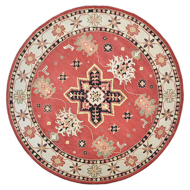 RUGSOTIC CARPETS HAND TUFTED WOOL ECO-FRIENDLY AREA RUGS  - 10'x10', Round Shape, Red & Cream, Classic Oriental Traditional  Design, High Pile Thick Handmade Anti Skid Area Rugs (K00535)