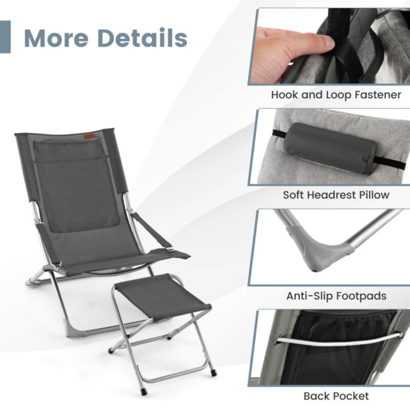 Hivvago 5-Piece Patio Sling Chair Set Folding Lounge Chairs with Footrests and Coffee Table-Gray