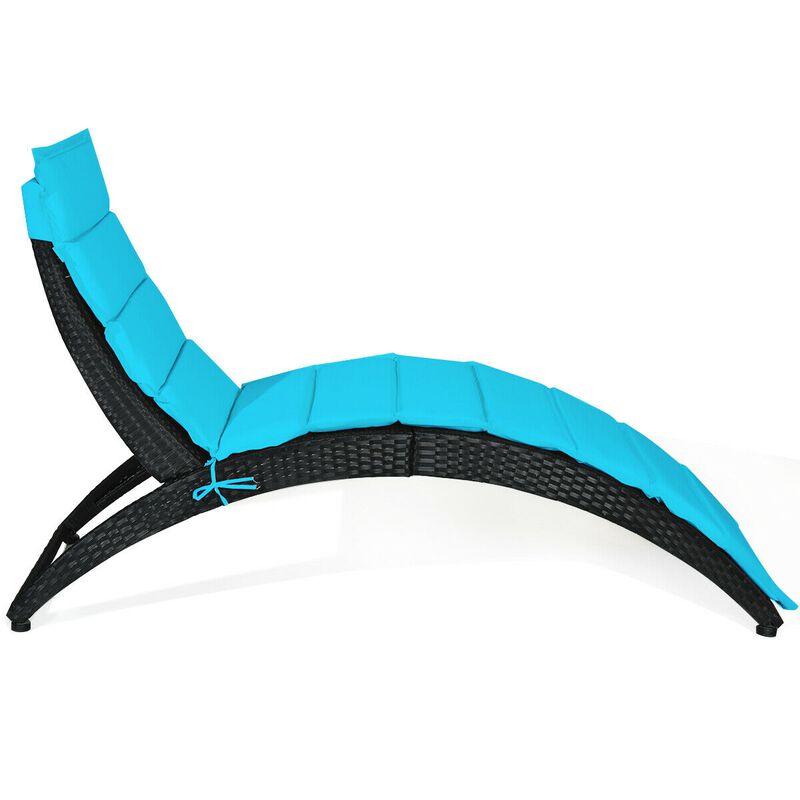 Folding Patio Rattan Lounge Cushioned Portable Chair